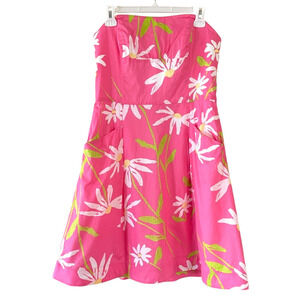 LILLY PULITZER Size 12 Hotty Pink Twirlers Floral Strapless Lined Cotton Dress